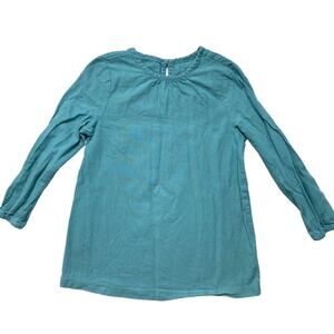 PRIMARY Keyhole Back Cotton Twill Popover Blouse in Teal Blue Size 4-5 L/S